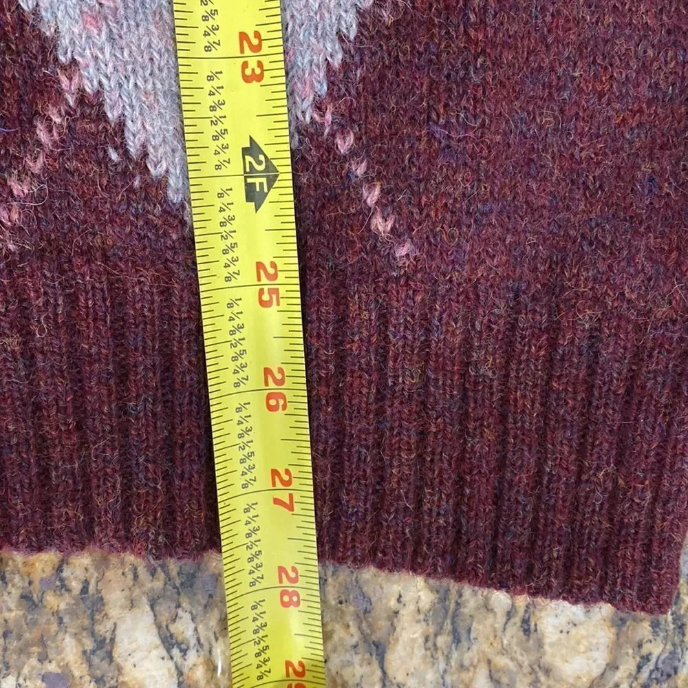 Attaché Shetland Burgundy Wool Argyle Pullover Sweater, size XL